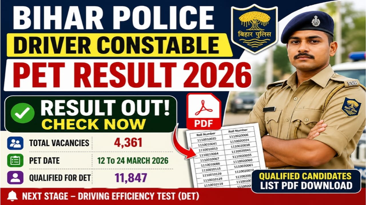 Bihar Police Constable Driver PET Result 2026