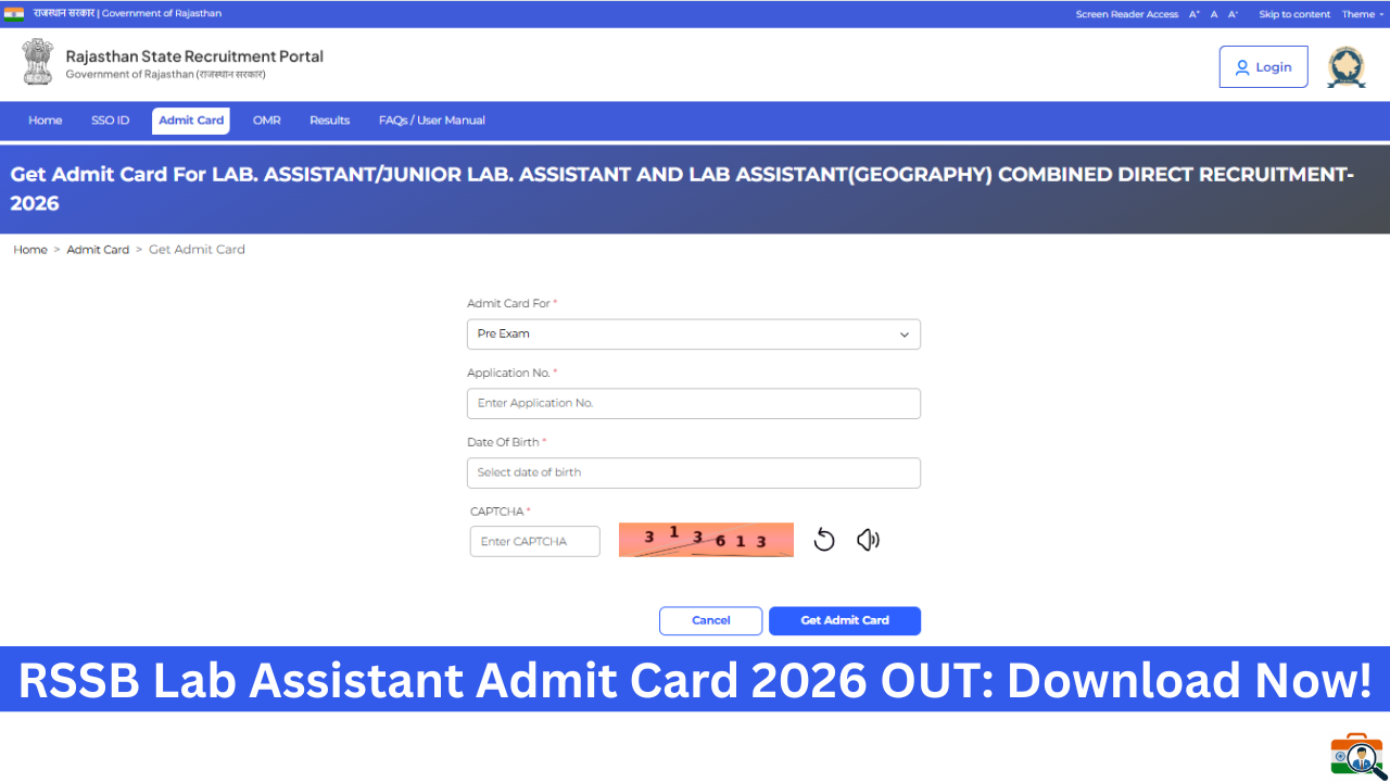Lab Assistant Admit Card 2026