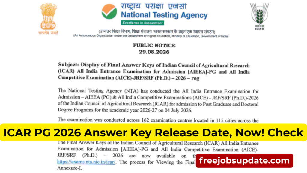 ICAR PG 2026 Answer Key Release Date
