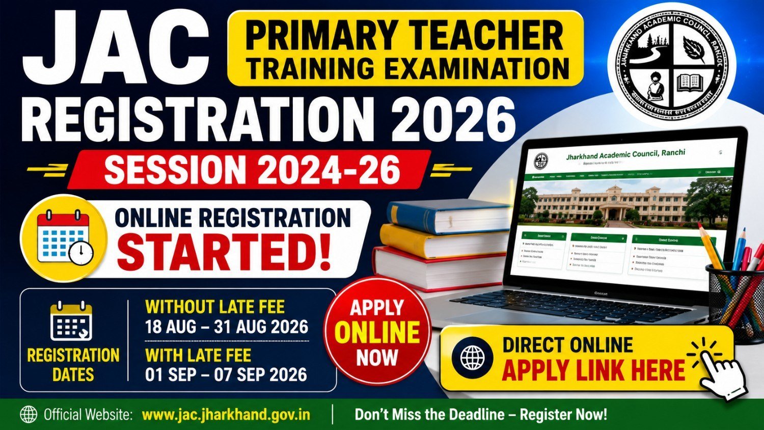 Jac primary teacher training registration 2026 apply online