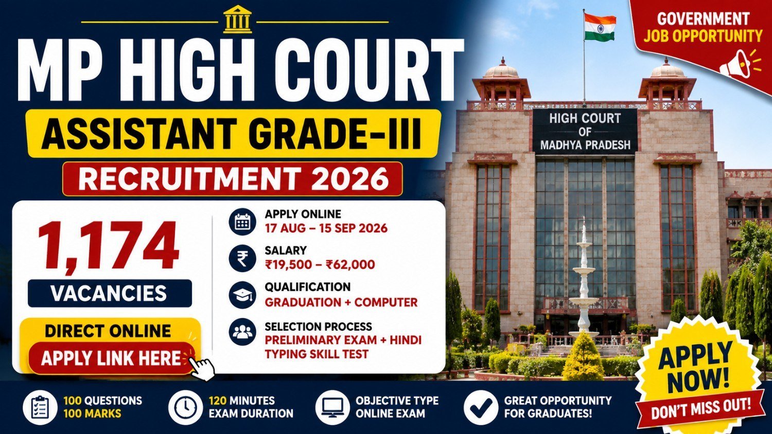 MP High Court Assistant Grade 3 Vacancy 2026
