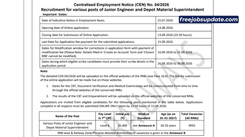 RRB JE 2026-27 Notification