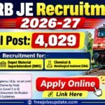 RRB JE Recruitment 2026-27 for 4029 Posts, Direct Online Apply Link Here. Check Now