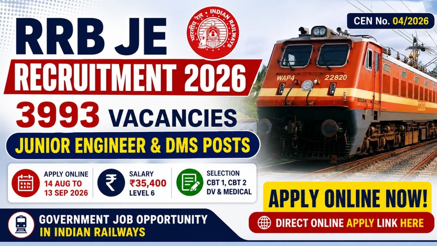 RRB JE Recruitment 2026 Apply Online