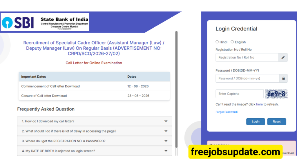 Sbi assistant deputy manager law admit card 2026 download