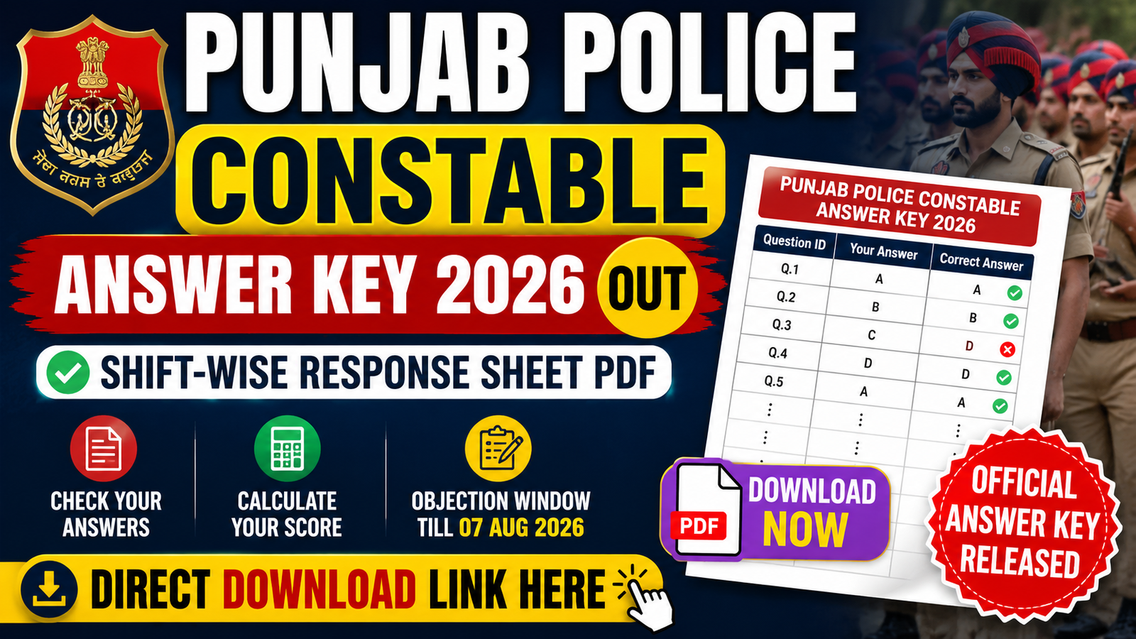 Punjab Police Answer Key 2026