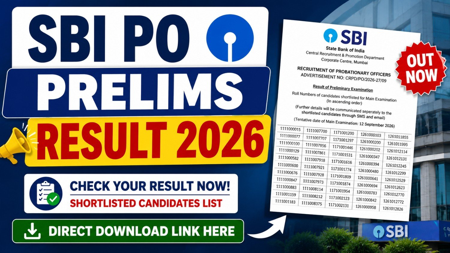 SBI PO Prelims Result 2026