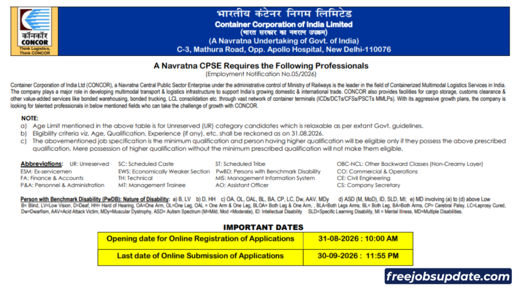 Concor vacancy 2026 notification