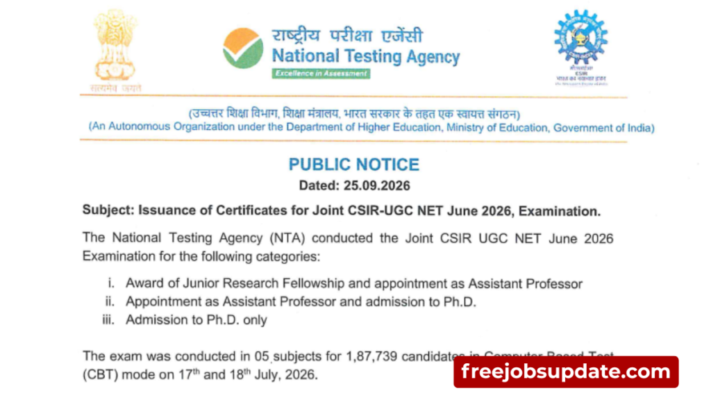 Csir ugc net candidate certificate 2026 release date