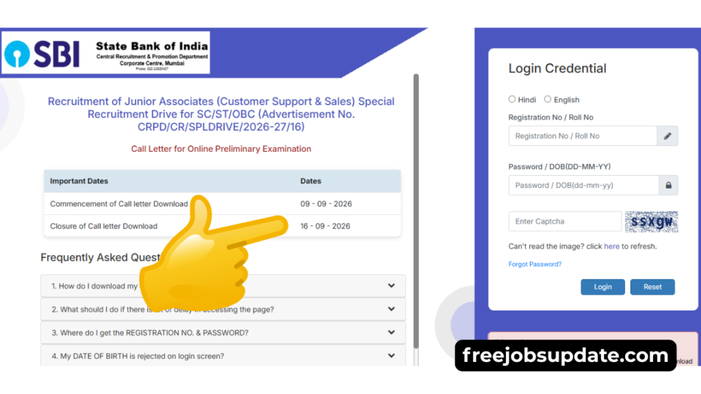 Sbi junior associates call letter 2026 official website