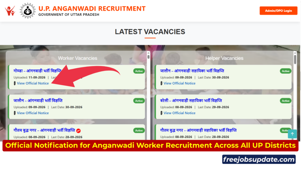 up anganwadi recruitment notification pdf 2026